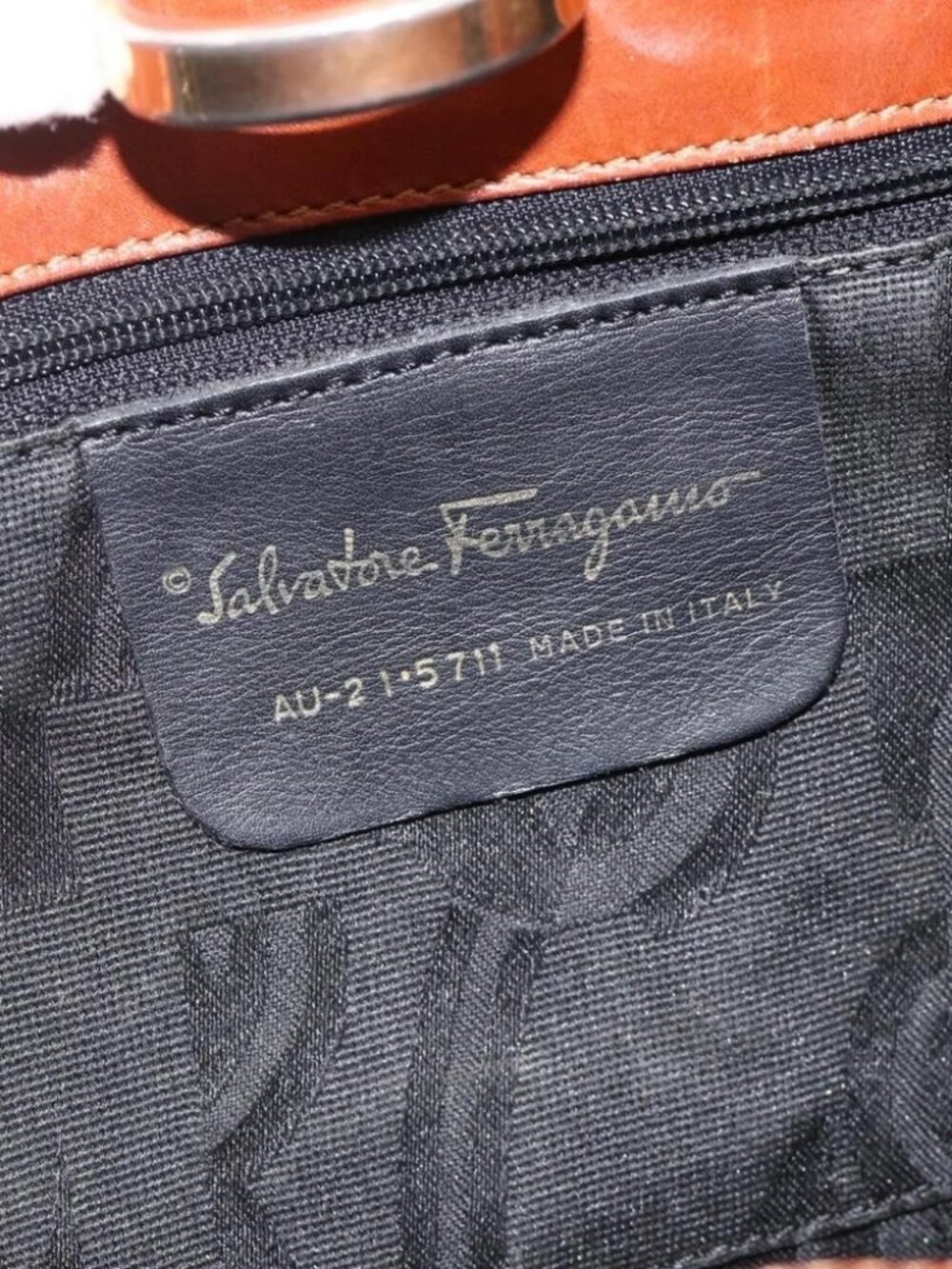 Salvatore Ferragamo Tote Bag Nylon Brown Gold Auth ka3760A - Picture 14 of 15